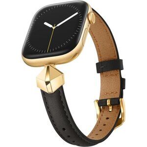 NEW Black/Gold Leather Slim Dressy Apple Watch Band